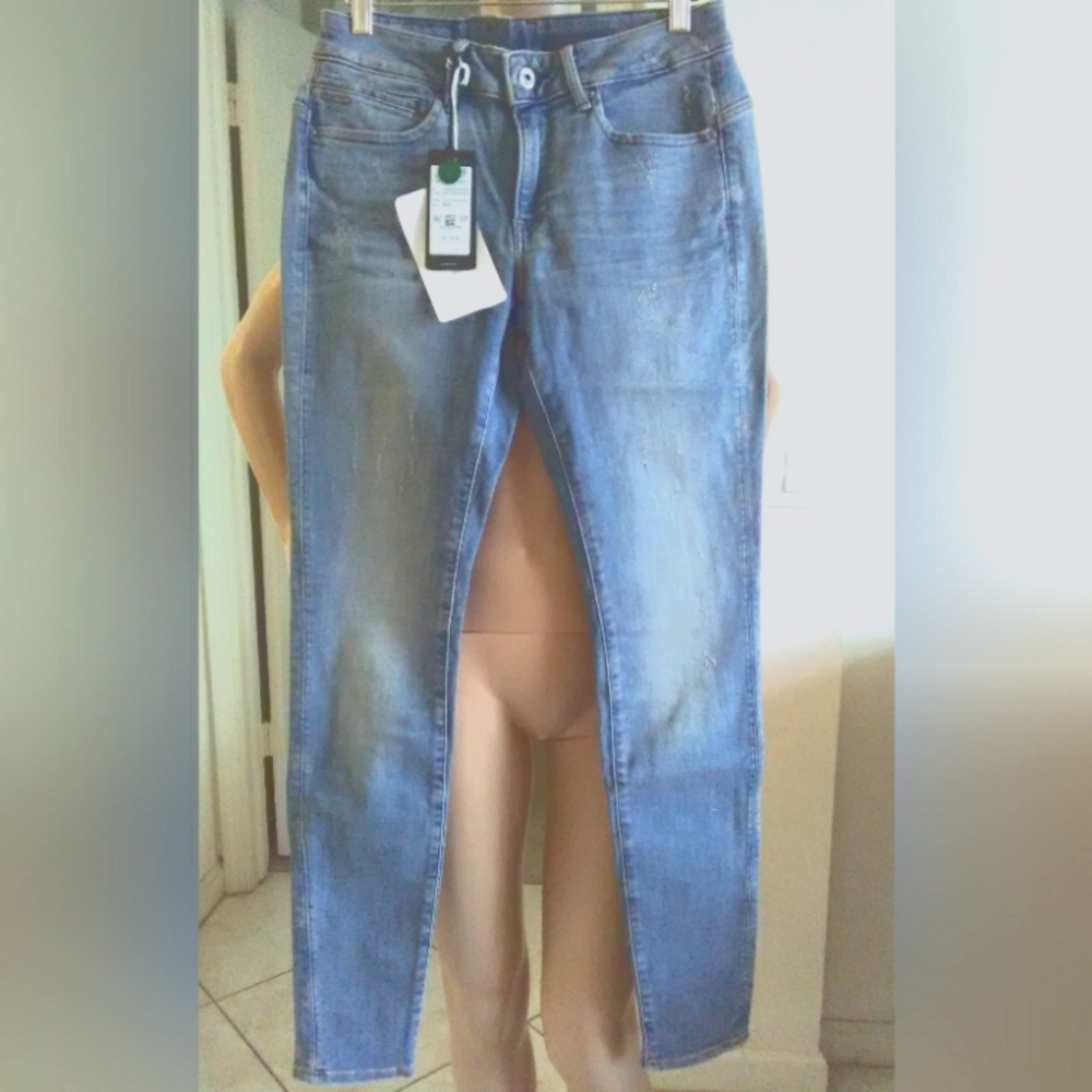 BNWT LADIES JEANS BY G STAR RAW DISTRESSED ( MIDGE ZIP SKINNY) SZ. 29/ 32   $220